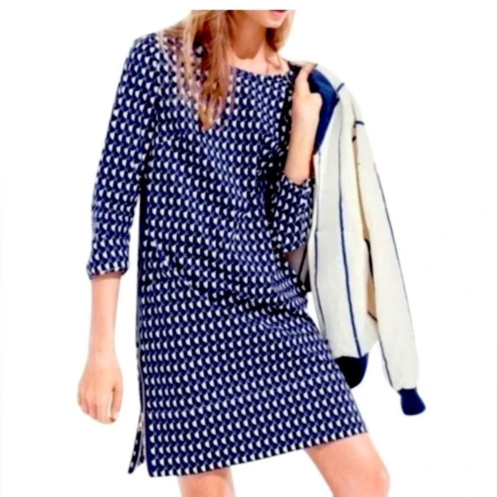 J. Crew Graphic Black and Purple Crewneck Cotton Stretch Dress Size 00! - Picture 3 of 11